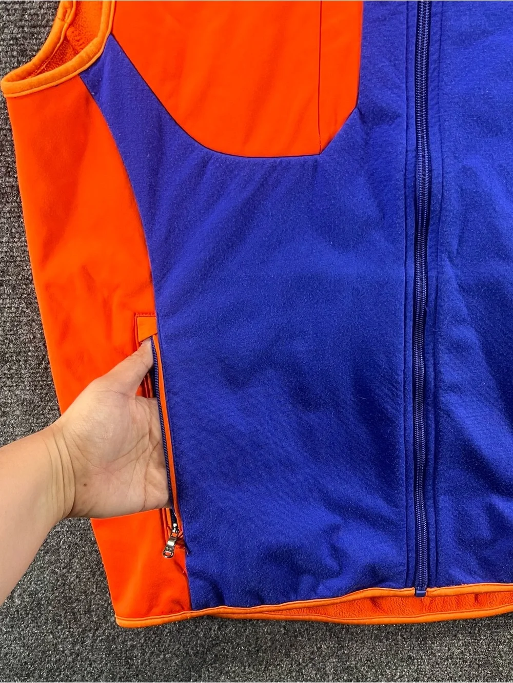 RLX Ralph Lauren Vest Mens Medium Orange/Blue Fleece Full Zip Performance Golf